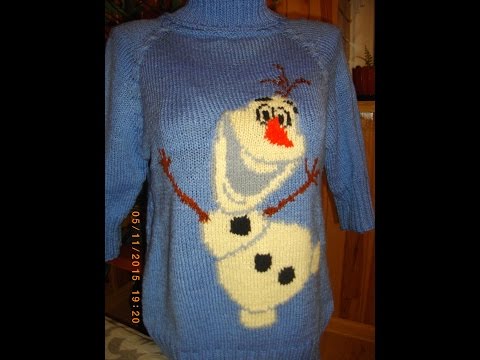 Детский свитер спицами со снеговиком