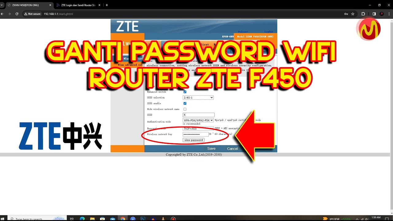 Cara Mengganti Password WIFI ZTE EPON F450 - YouTube