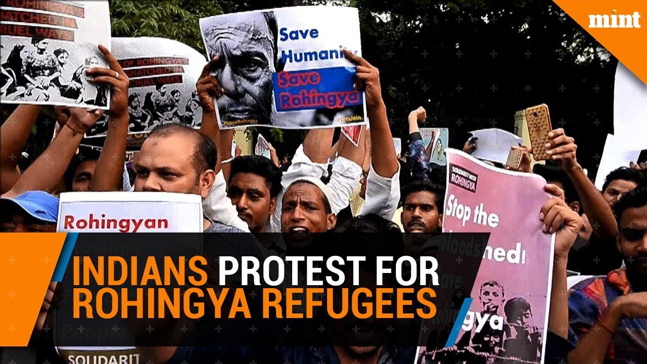 Indians protest outside Myanmar Embassy over Rohingya refugees - YouTube