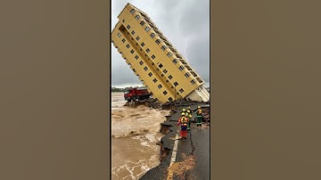 ⚠️ Shocking Disaster Building Structure Collapses Beneath River #viral #disaster #aishorts
