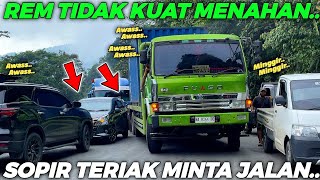 HAL TAK DI INGINKAN TERJADI !!! Rem Kurang Kuat Menahan Di Tanjakan, Sopir Truk Teriak Minta Jalan