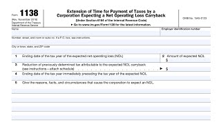 IRS Form 1138 walkthrough (Extension for Tax Payment by a Corporation Expecting an NOL Carryback)