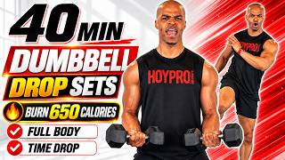40 Min DROP SETS 💪 Full Body Dumbbell Strength & Conditioning Workout