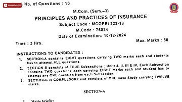 MCOM 3RD SEM PRINCIPLES AND PRACTICES OF INSURANCE DEC 2024 | PTU