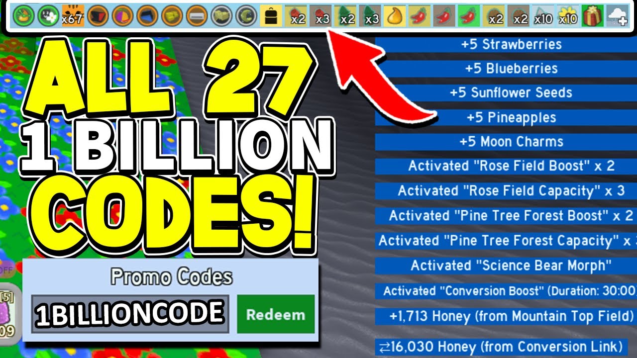 All 27 Secret 1 Billion Codes In Bee Swarm Simulator Youtube - roblox bee swarm simulator pineapple robux e gift card