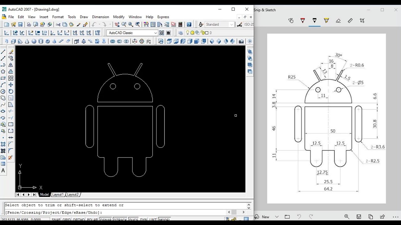 Android logo design in autocad - YouTube