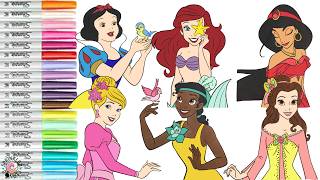 Disney Princess Coloring Book Compilation Cinderella Jasmine Ariel Belle Tiana Snow White