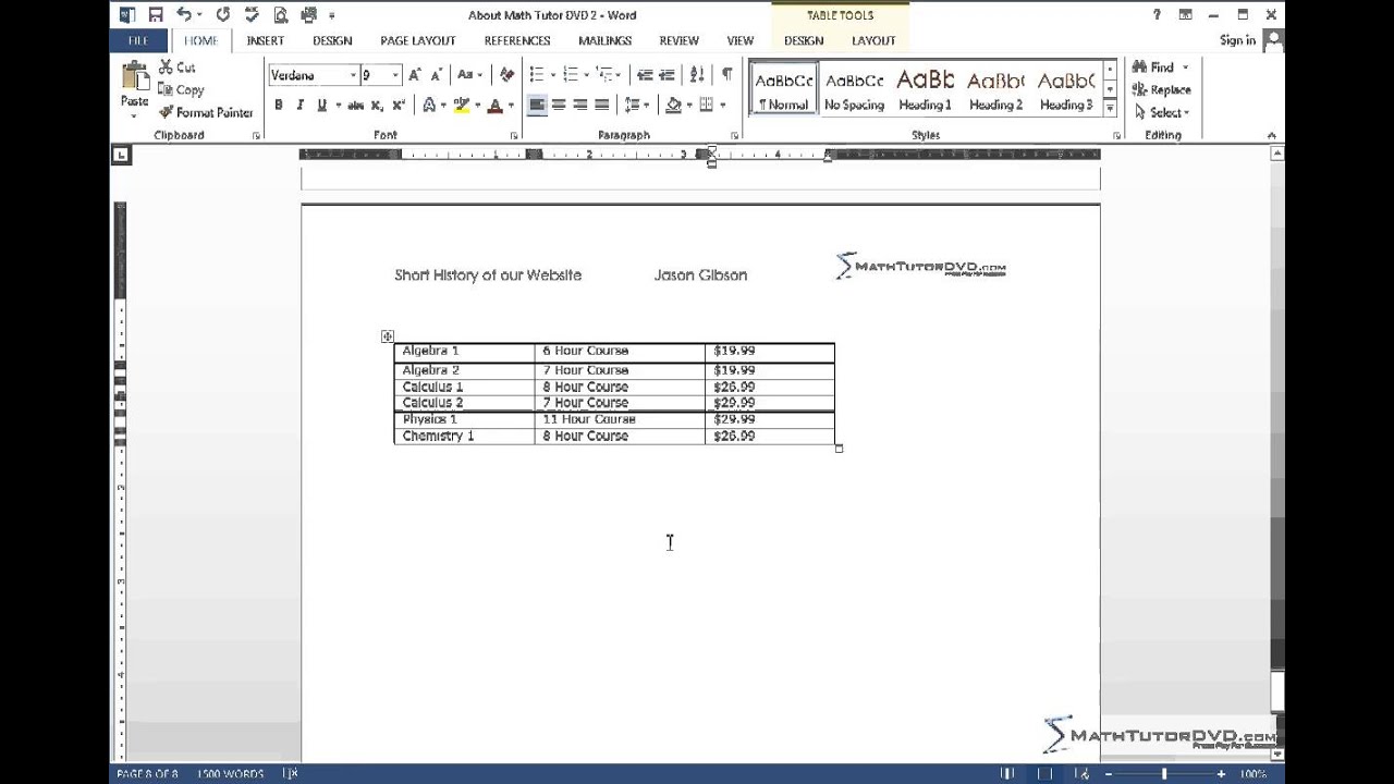 Mastering Word 2013 Lesson 31 Formatting Tables 25 math help near me