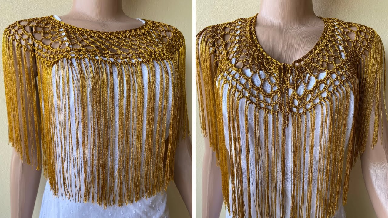 GOLA DE CROCHÊ RÉVEILLON COM FRANJAS por @CrisTelesCroche