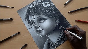 "Sri Krishna Drawing || Hyperrealistic Drawing Of Shree Krishna || timelapse "