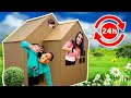 LIVING IN A CARDBOARD HOUSE 🏠 FOR 24 HOURS CHALLENGE | Ayu and Anu twin sister