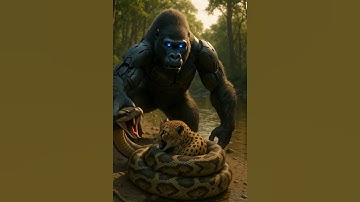 Shocking! Cyborg Gorilla Rescues Leopard from Giant Python 🐆🤖🐍