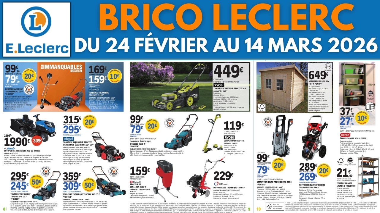 catalogue LECLERC BRICO du 24 février 2026 ✅ Arrivage promo outillage jardinage 🔥