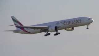 Boeing 777-300ER Emirates Airlines evening arrival runway 33 at Hamburg Airport A6-EGM