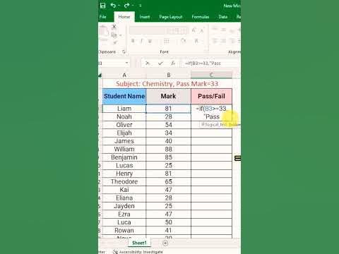 Calculating Pass and Fail Marks In Excel Sheet | Short Formula #excel # ...