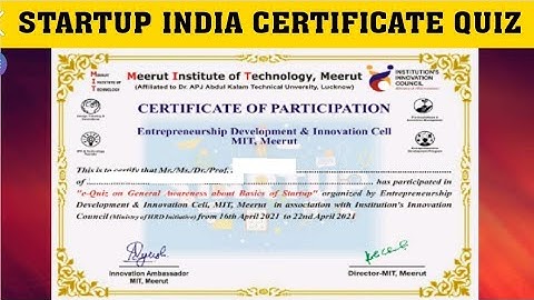 NATIONAL LEVEL E-QUIZ ON START-UP INDIA l CERTIFICATE QUIZ FREE l STARTUP INDIA SKILLS l CERTIFICATE