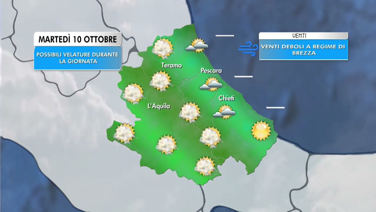 previsioni per martedì 10 ottobre