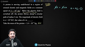 A proton is moving undeflected in a region of crossed electric and magnetic fields at a constant