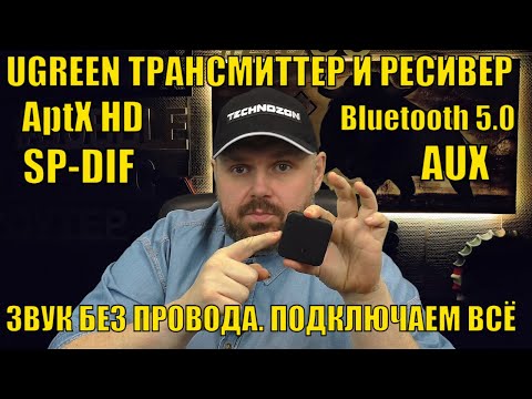 UGREEN Трансмиттер и Ресивер с Bluetooth 5-0- AptX HD- SP DIF и AUX- Звук без провода для всего