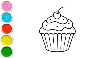 How To Draw Cute Cup Cake Drawing, Painting & Coloring For Kids and Toddlers_ Child Art