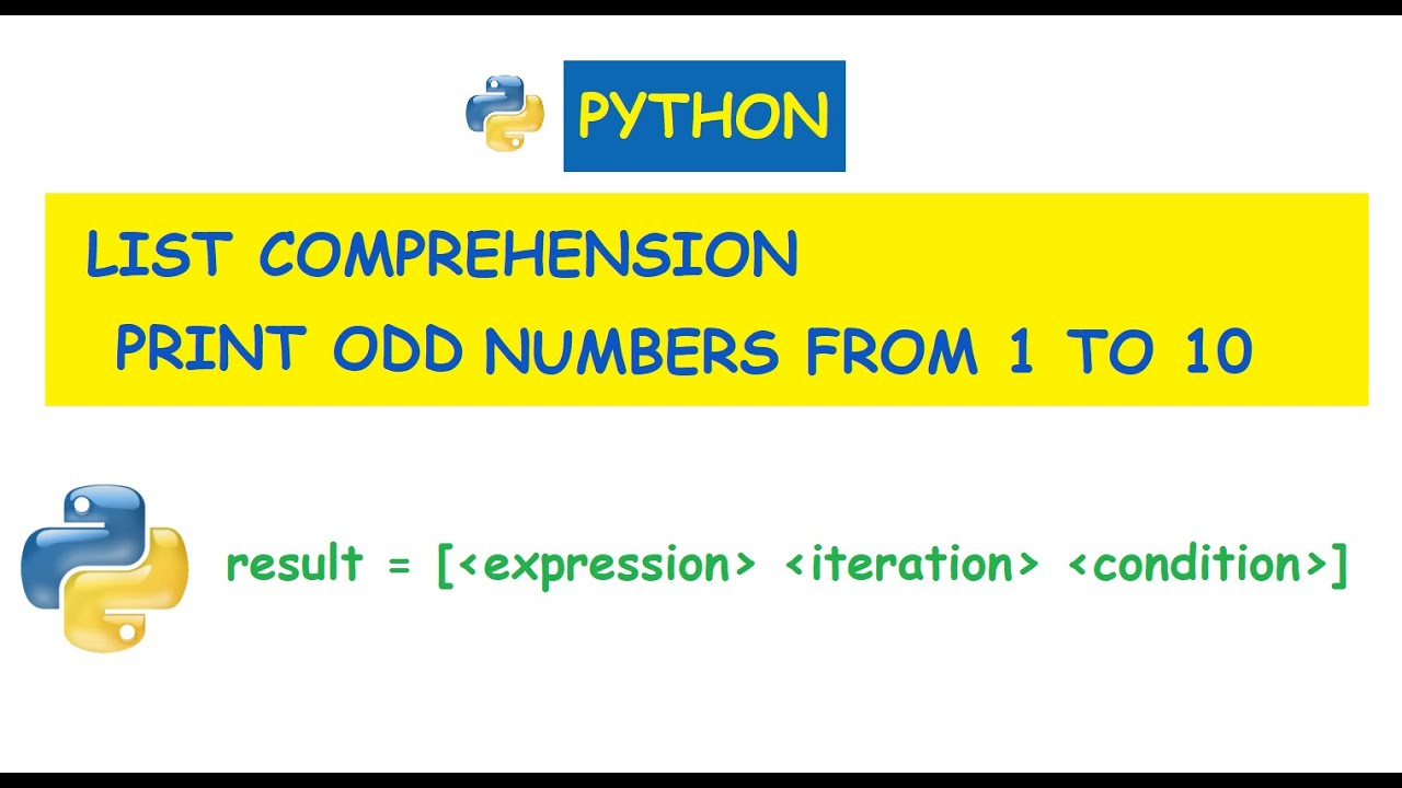 Python : to print odd numbers form 1 to 10 using list comprehension - YouTube