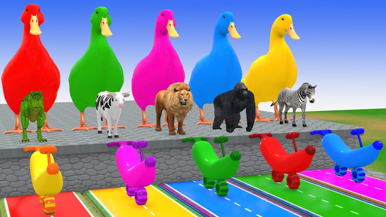 Long Slide Game with Cow Elephant Gorilla Hippopotamus Tiger 3d Animal Game Funny 3d Animals