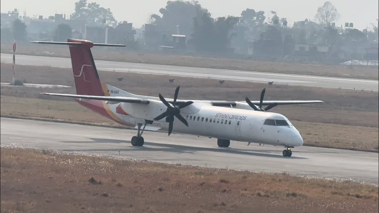Shree Airlines De Havilland Canada Dash 8-400 9N-ANR Departing Pokhara International Airport 