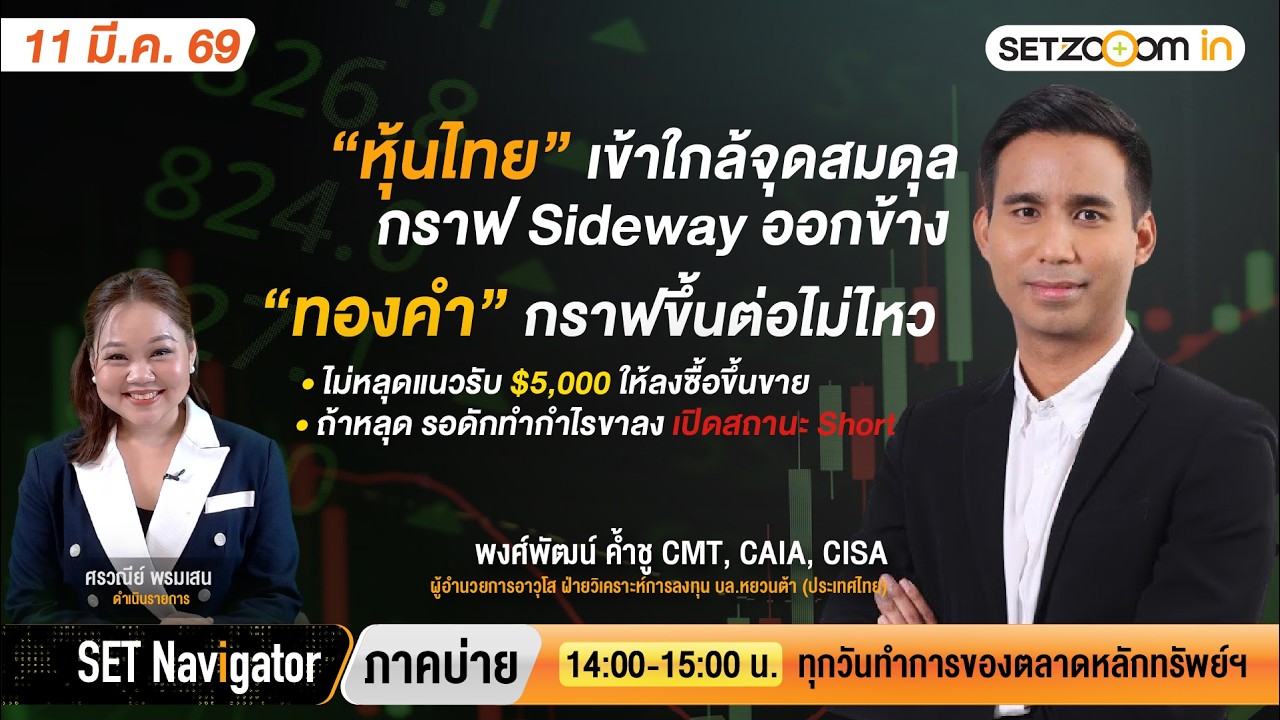 ทองคำกราฟขึ้นต่อไม่ไหว ถ้าหลุด $5,000 เปิดสถานะ Short | SET Navigator ภาคบ่าย [11/3/26]