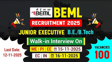 BEML Recruitment 2025 | Junior Executive 100 Vacatures | Sollicitatiegesprekken | ACE Online