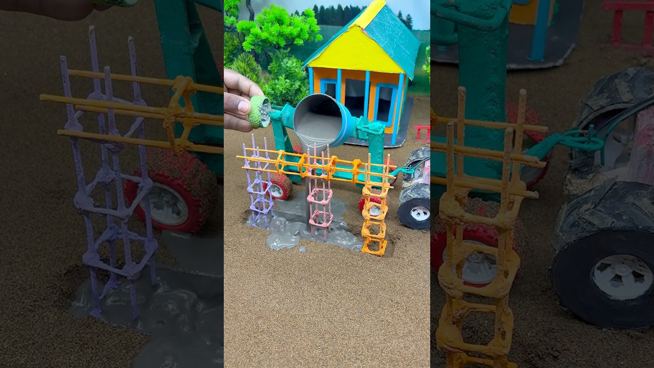 🚜😱 Real Working Mini Tractor Cement Pillar Making Machine |DIY Construction 