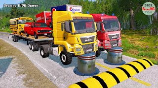 Double Flatbed Trailer Truck vs speed bumps|Busses vs speed bumps|Beamng Drive|207