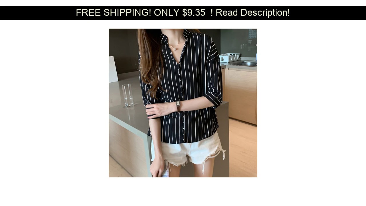 2020 New Summer Blouse Shirt Female Cotton Striped Print Short Sleeve ...