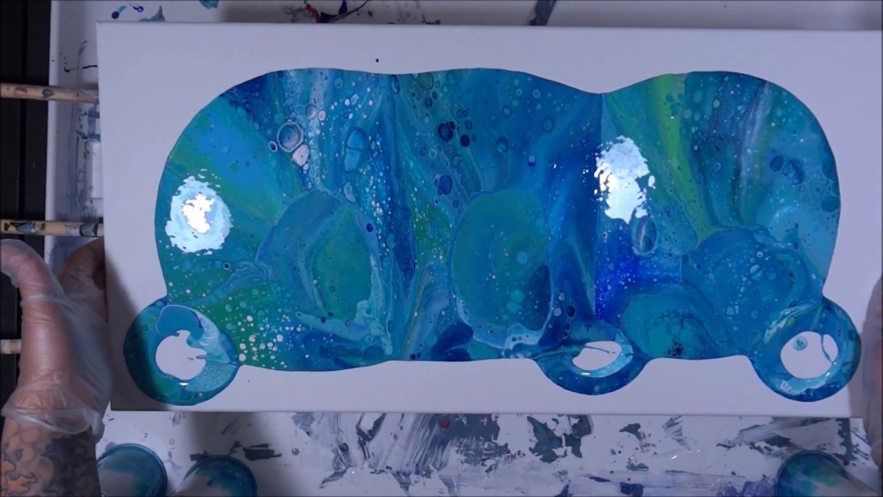 Acrylic Pouring Flip Cup on a 12x24 and 12x12 (94) Blues & Greens - YouTube