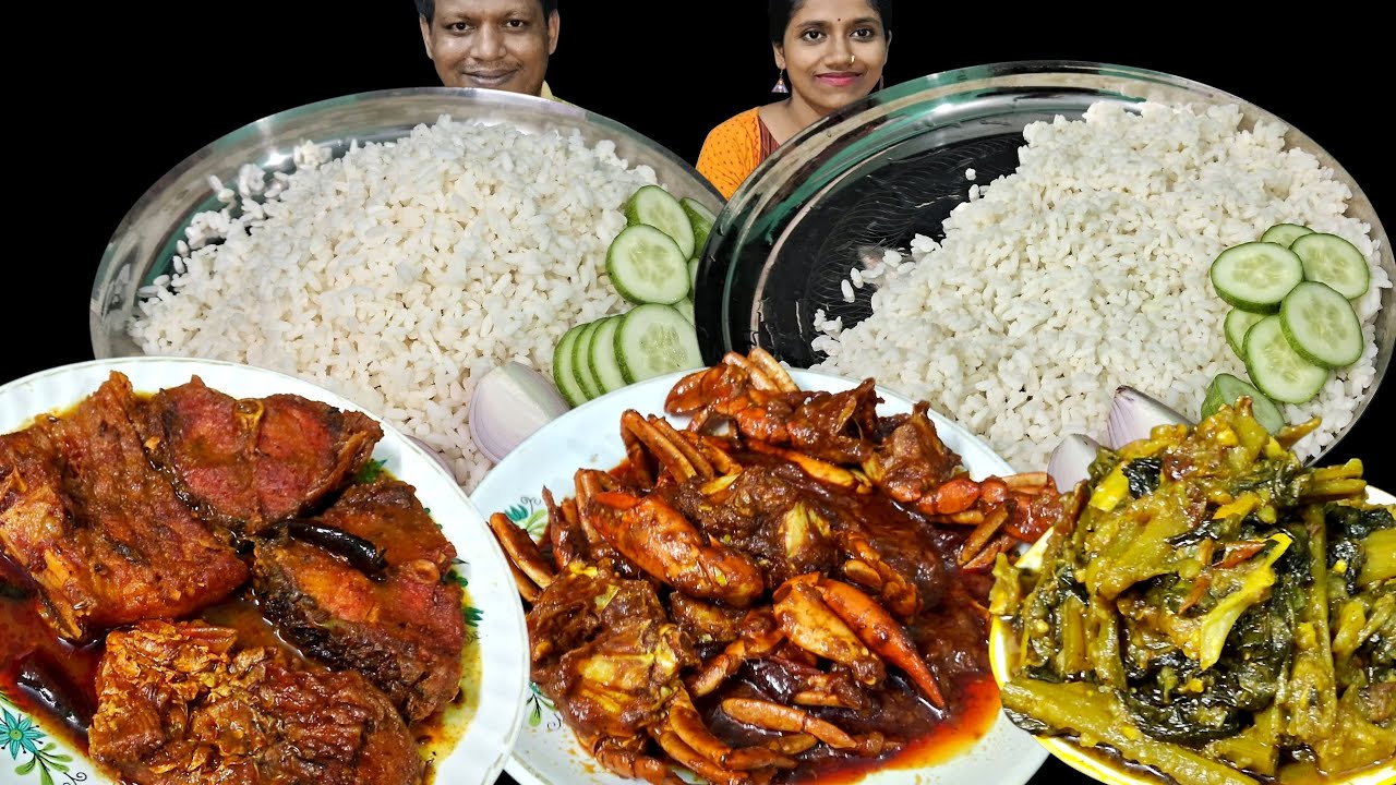 Macher matha diye puisaag er chorchori and rice eating, crab 🦀 kosha, rui macher jhal, mukbang asmr