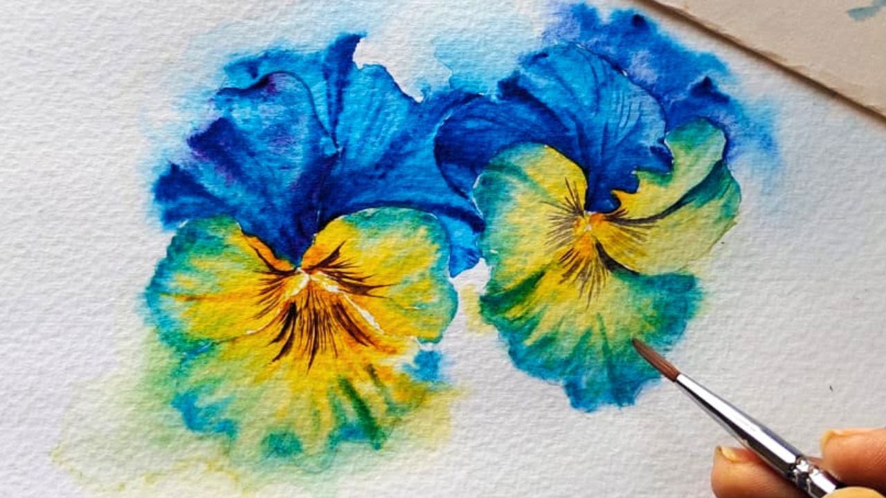 Paint Stylised Pansy flowers in watercolours using charging method | step-by-step tutorial