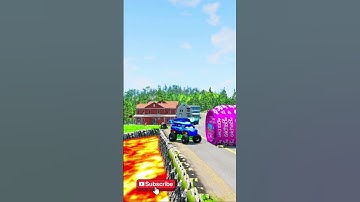 Double Flatbed Trailer Truck vs Speedbumps Train vs Cars | Tractor vs Train Beamng.Drive shorts#1