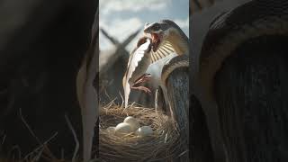 Bird Protects Eggs from Snake