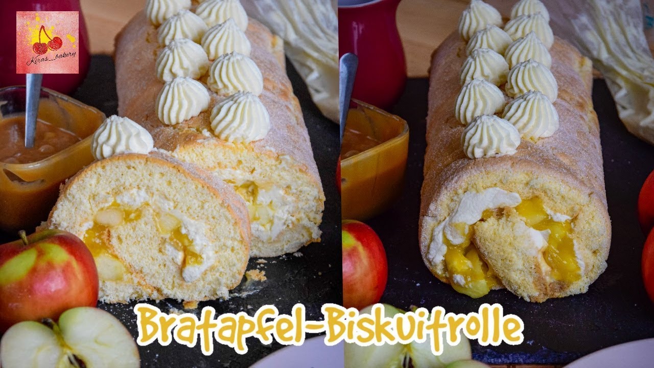 Bratapfel-Biskuitrolle/ lockere Biskuitrolle mit Apfelpudding und ...