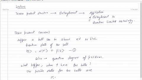 Quantum Information and Computation Lecture 14 (Tensor Product Hilbert Spaces)