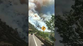 Grizzly Creek Fire, Glenwood Canyon, Colorado. Walls of flames on I-70. 08-10-2020