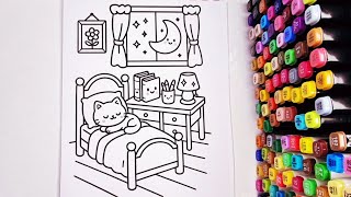 ASMR Cozy Cat Bedroom Coloring | Cute Kawaii Relaxation 🐱✨ screenshot 1