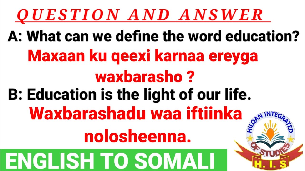 ku baro english ka af somali | Question and answer _ English Iyo af ...