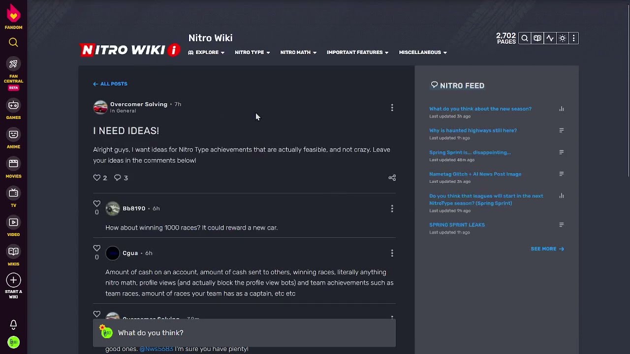 Wanted: Feasible Ideas for Nitro Type Achievements