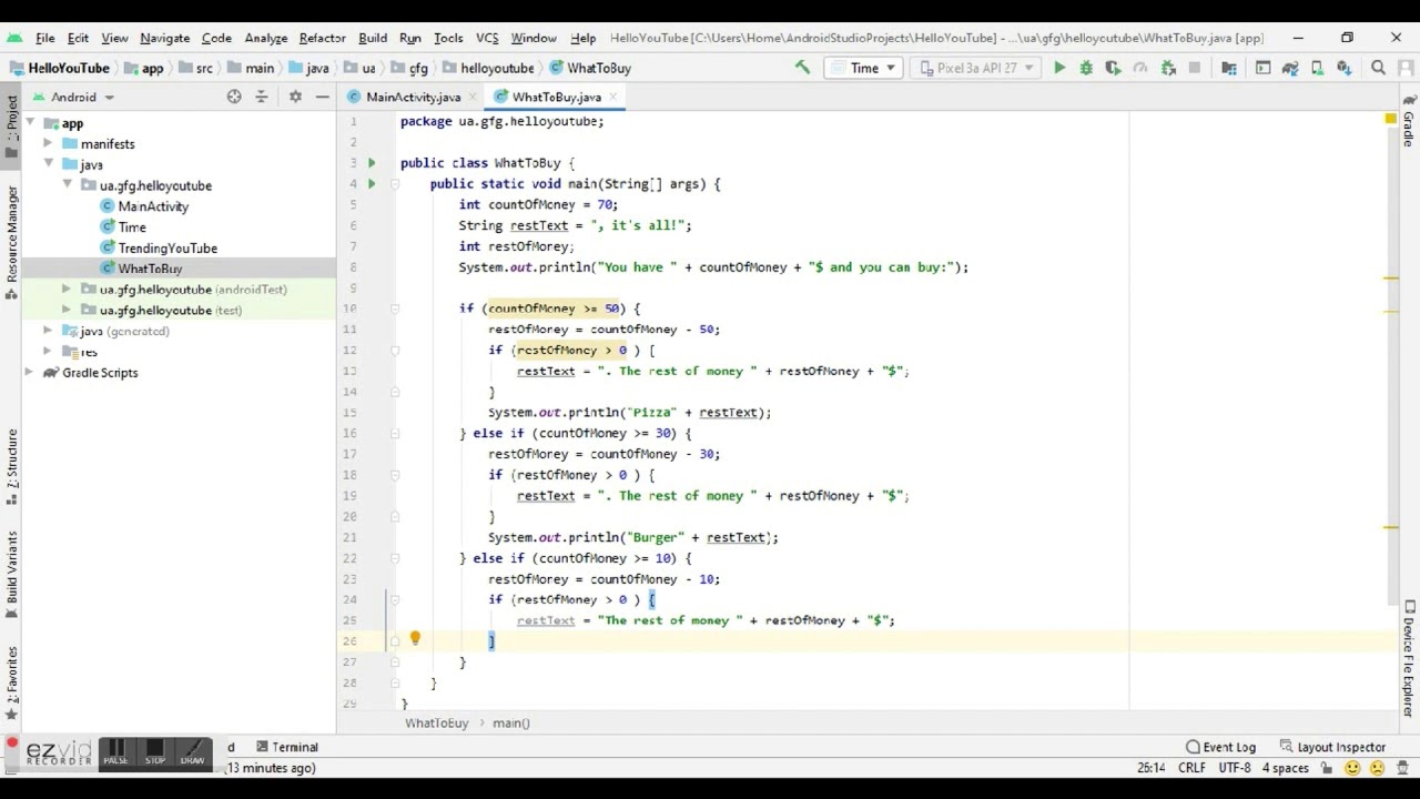 Условный оператор, if / else if. Java Developer Android Studio ...