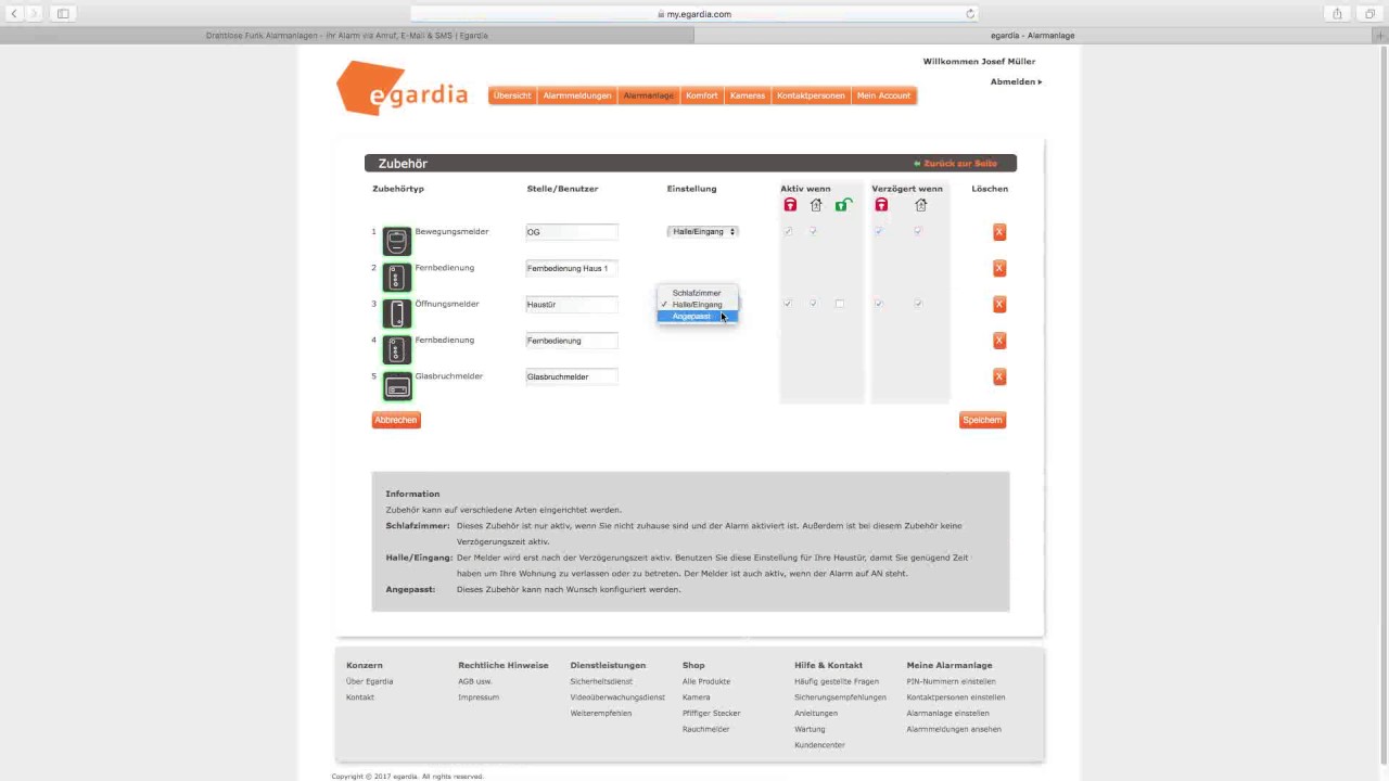 Verzögerungszeit Egardia-Alarmanlage