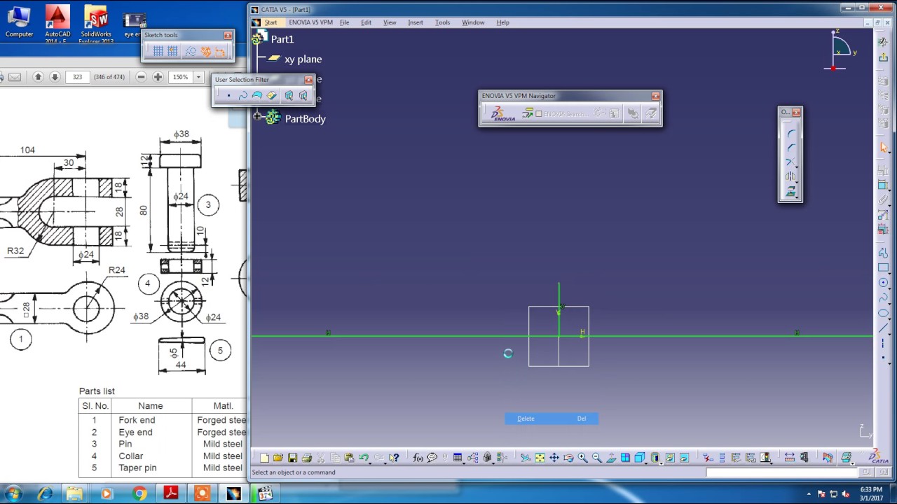 Knuckle joint taper pin part 5 Catia V5 YouTube