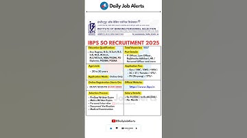 IBPS SO Recruitment 2025 | New Vacancy 2025 | Daily Job Alerts #shorts