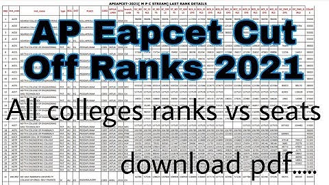 AP Eamcet 2022 Rank vs Seats|AP Eamcet 2022 College Wise Cut Off Ranks|Download pdf....#apeapcet