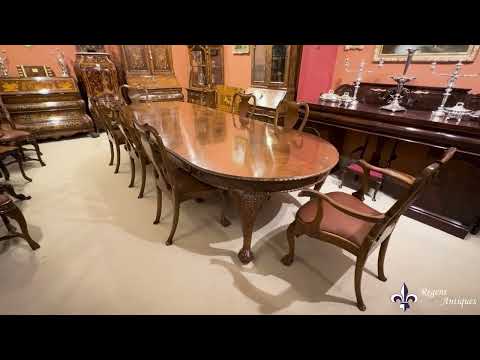 Antique Queen Anne Revival Dining Table & 8 Chairs 19th Century