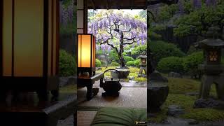 Rain Sounds &amp; Piano in Japanese Wisteria Garden 💜 Rain for Sleep &amp; Study #Shorts